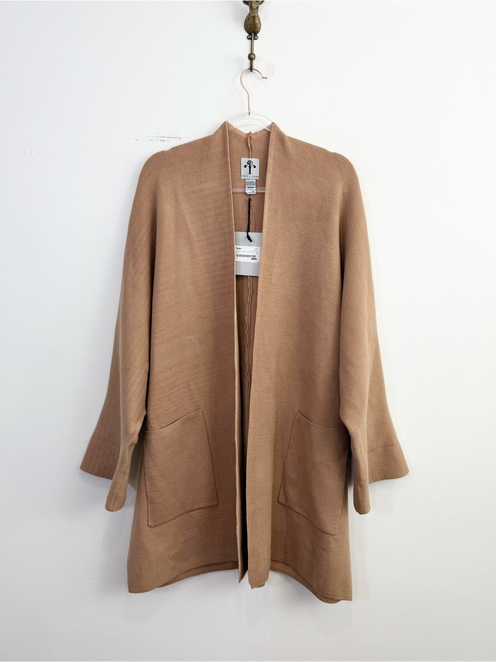 Rain + Rose Camel Open Front Pocket Cardigan Sweater Size S NWT